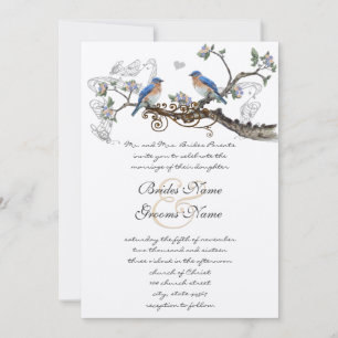 Faire-part de mariage aux merles bleus vintage