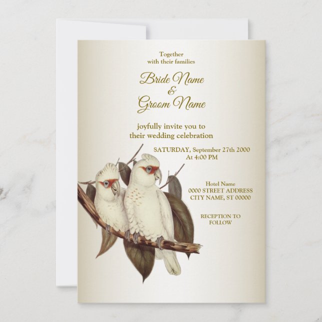 Faire-part de mariage aux oiseaux blancs (Devant)