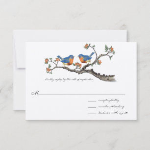 Faire-part de mariage aux oiseaux bleus vintage mi