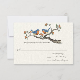 Faire-part de mariage aux oiseaux bleus vintage mi