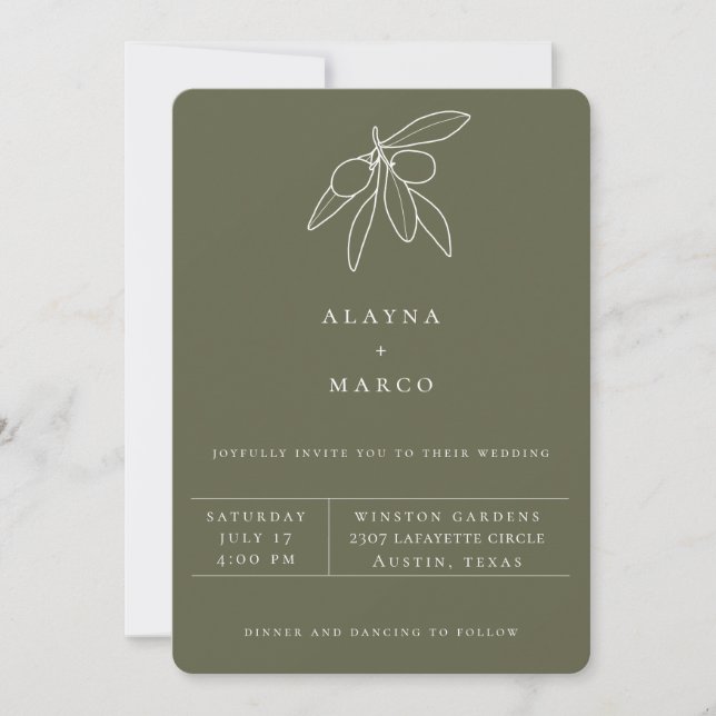 Faire-part de mariage aux olives toscanes rustique (Devant)