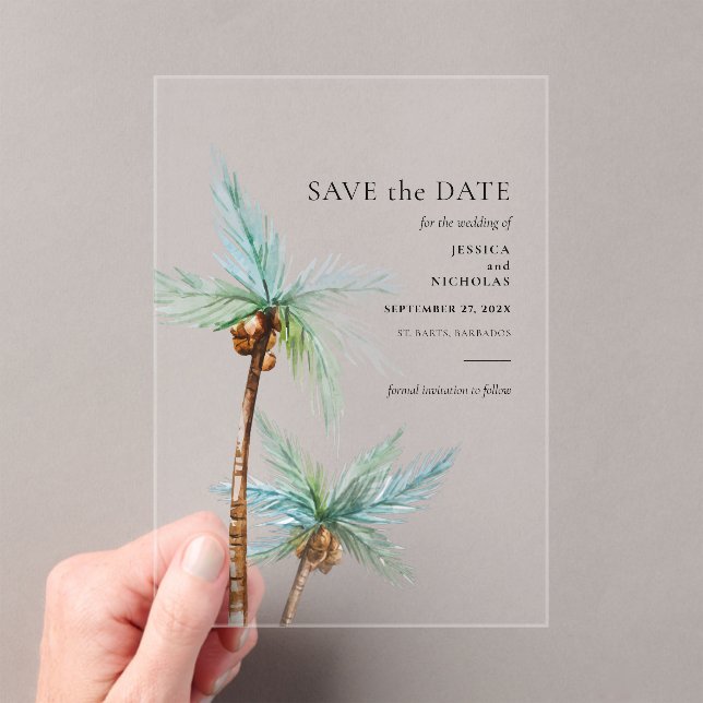 Faire-part de mariage aux palmiers à l'aquarelle (In situ (ordinateur de poche))