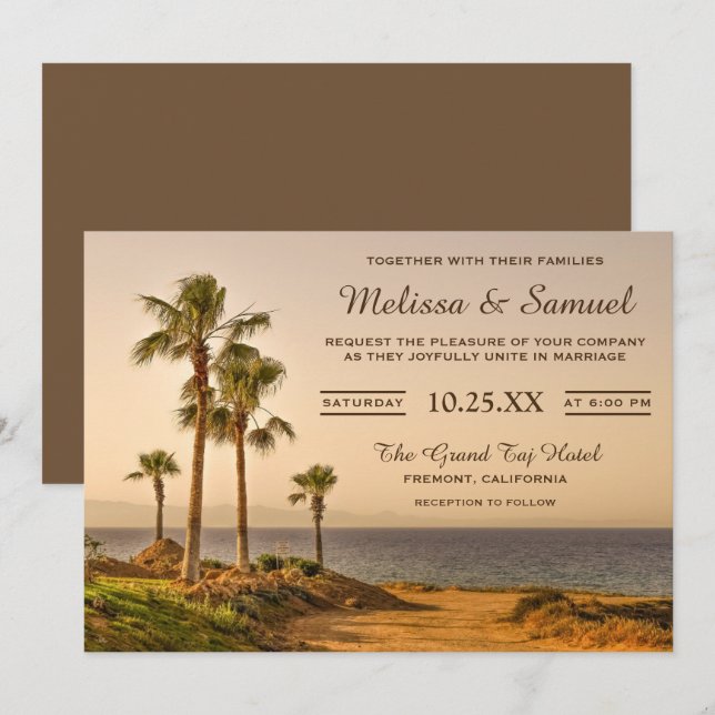 Faire-part de mariage aux palmiers de l'île tropic (Devant / Derrière)