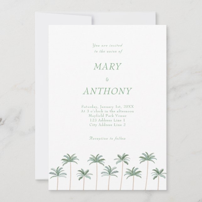 Faire-Part de Mariage aux Palmiers de Plage (Devant)