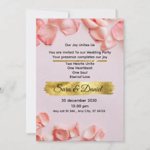 Faire-part de mariage aux pétales de rose rose rom