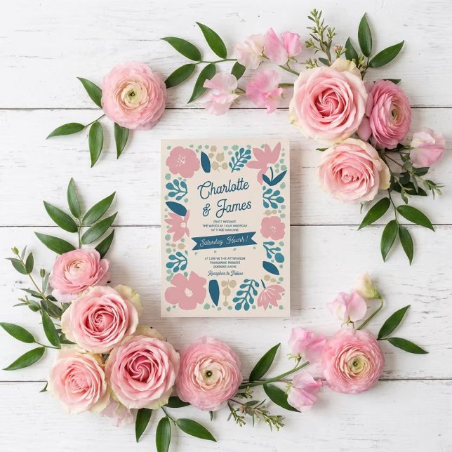 Faire-part de mariage aux pétales pastel de printe (Créateur téléchargé)