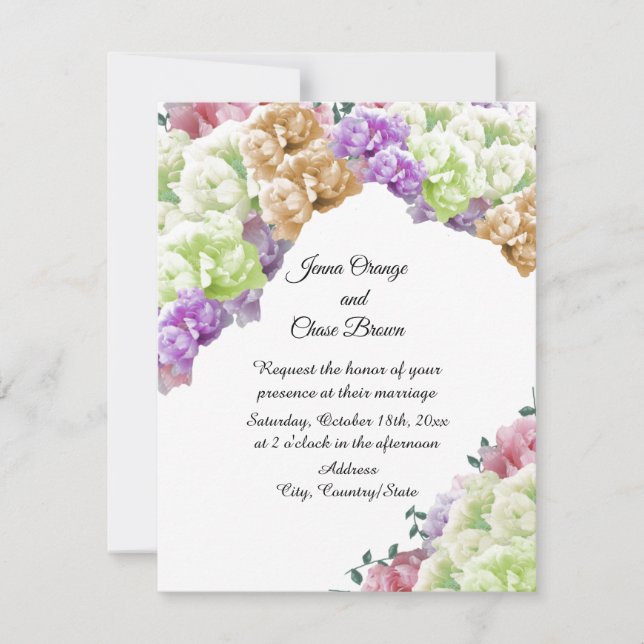 Faire-part de mariage aux pivoines multicolores (Devant)