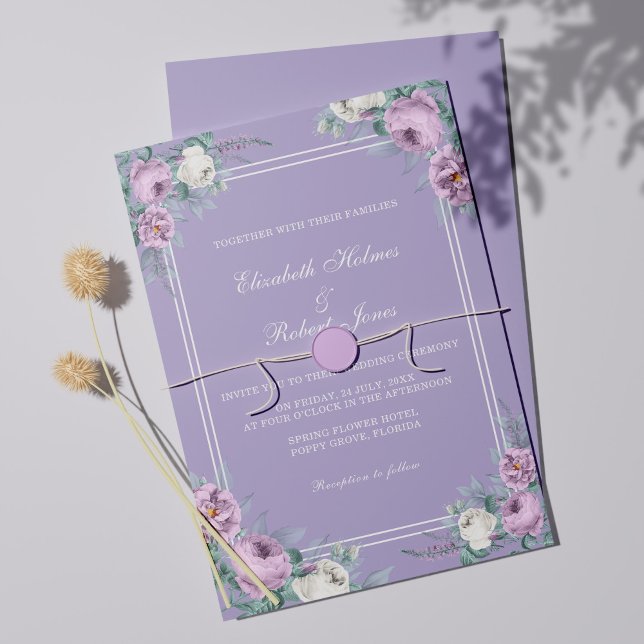 Faire-part de mariage aux pivoines violettes lavan (Créateur téléchargé)
