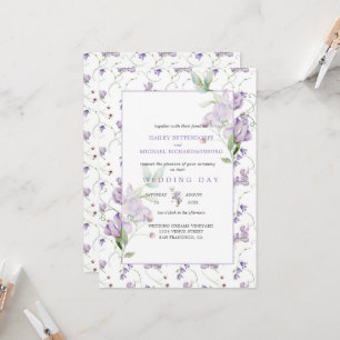 Faire-part de mariage aux Pois de senteur lavande