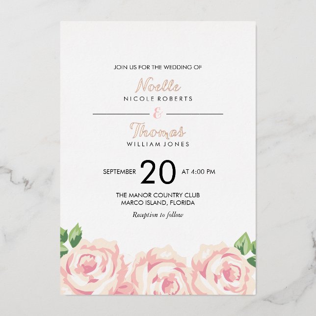 Faire-part de mariage aux roses anciennes (Recto)