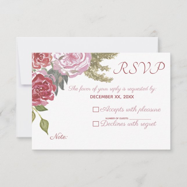 Faire-part de mariage aux roses aquarelles (Devant)