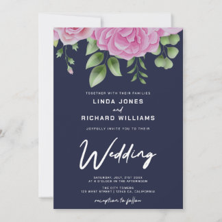 Faire-part de mariage aux roses aquarelles bleu ma
