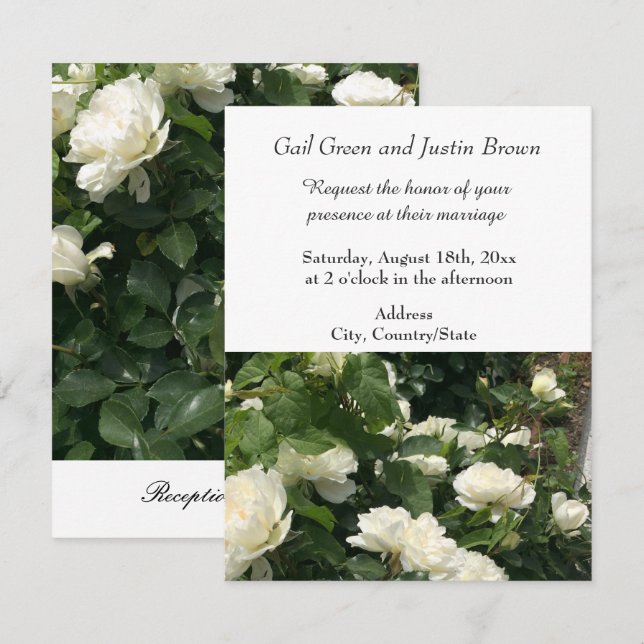 Faire-part de mariage aux roses blanches (Devant / Derrière)