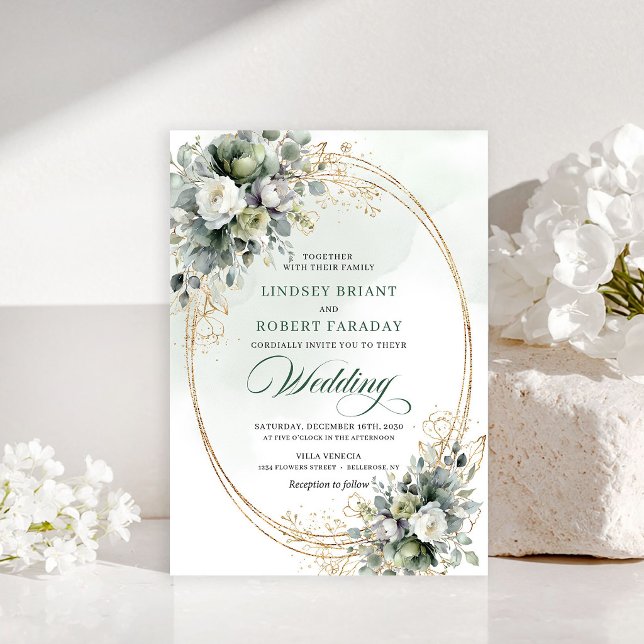 Faire-part de mariage aux roses blanches aquarelle (Romantic Watercolor White Roses Wedding Invite)