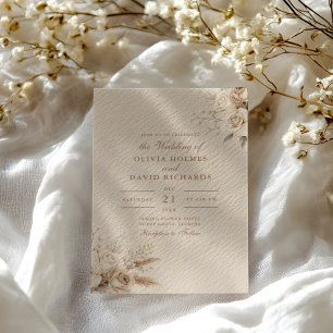Faire-part de mariage aux roses blanches beige rus