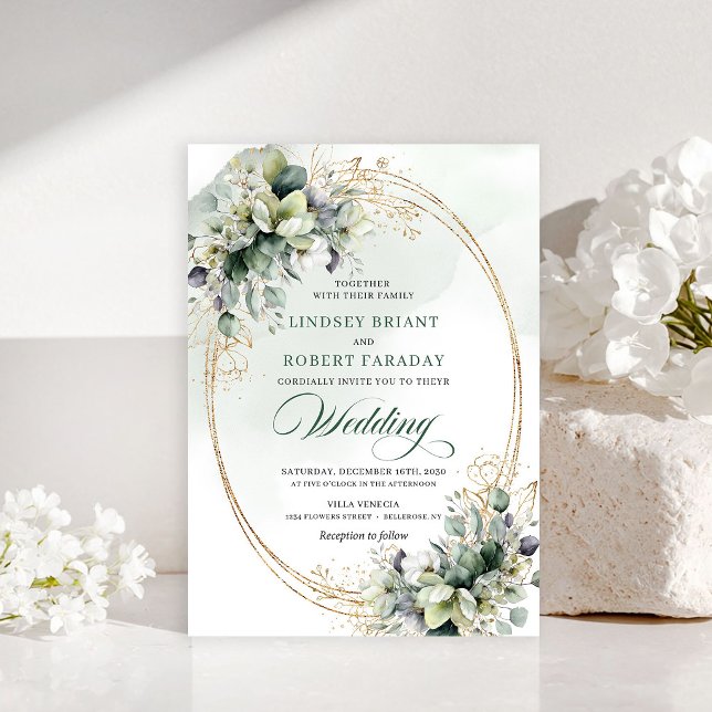 Faire-part de mariage aux roses blanches botanique (Dreamy botanical white roses wedding invitation)