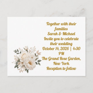 Faire-part de mariage aux roses blanches sur carte