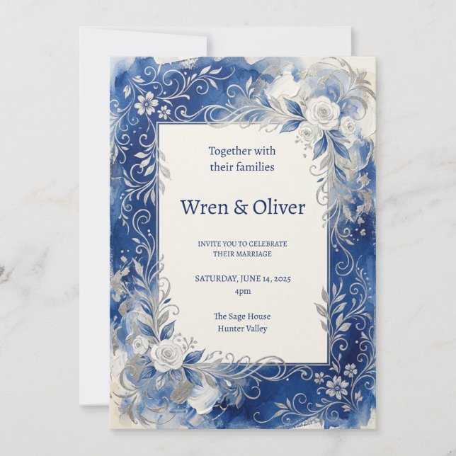 Faire-part de mariage aux roses botaniques florale (Devant)