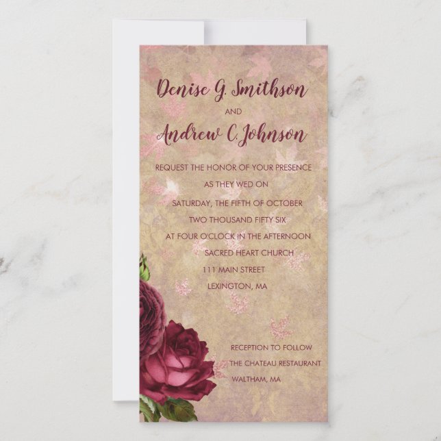 Faire-part de mariage aux roses de Bourgogne  (Devant)