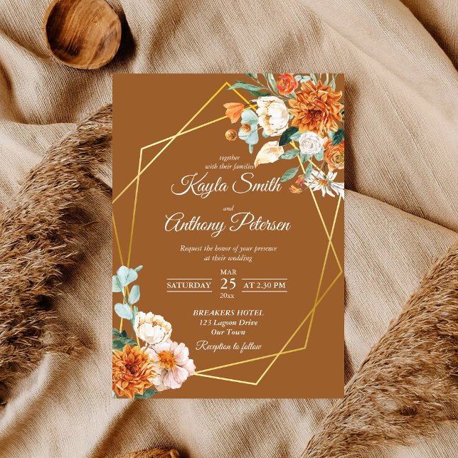 Faire-part de mariage aux roses orange et blanches (Terracotta orange white roses wedding invite cards template qr RSVP all in one wedding invites)