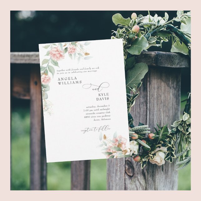 Faire-part de mariage aux roses roses et eucalyptu (Créateur téléchargé)