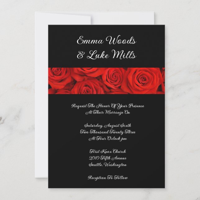 Faire-part de mariage aux roses rouges (Devant)