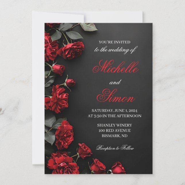 Faire-part de mariage aux Roses Rouges (Devant)