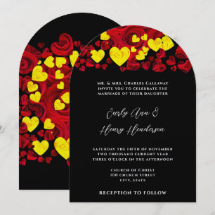 Faire-part de mariage aux roses rouges et jaunes e