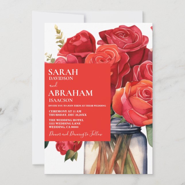 Faire-Part de Mariage aux Roses Rouges Modernes (Devant)