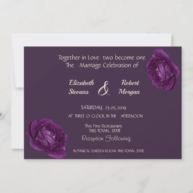 Faire-part de mariage aux roses violettes chic élé (Devant)