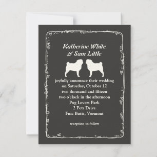 Faire-part de mariage aux silhouettes de Pug blanc