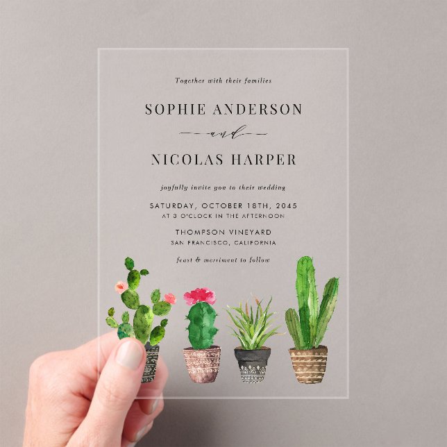 Faire-part de mariage aux succulentes et cactus en (In situ (ordinateur de poche))