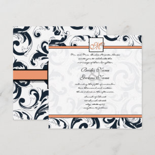 Faire-part de mariage aux tourbillons de damas cor