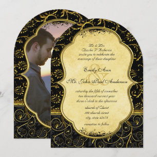 Faire-part de mariage aux tourbillons de damas or