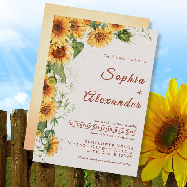 Faire-part de mariage aux tournesols aquarelle (Créateur téléchargé)