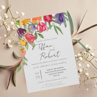 Faire-part de mariage aux tulipes lumineuses et ve