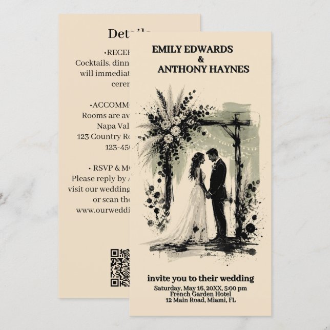 Faire-part de mariage avec arche bohème avec marié (Devant / Derrière)