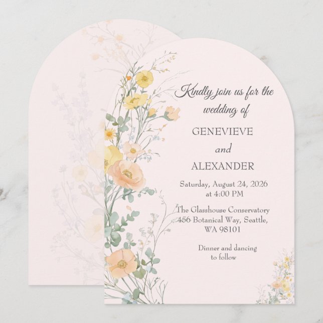 Faire-part de mariage avec arche de fleurs sauvage (Devant / Derrière)