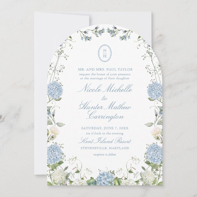 Faire-part de mariage avec arche et monogramme de  (Devant)