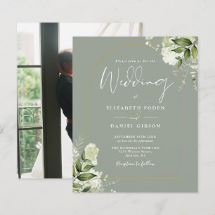 Faire-part de mariage avec arche florale verte sau