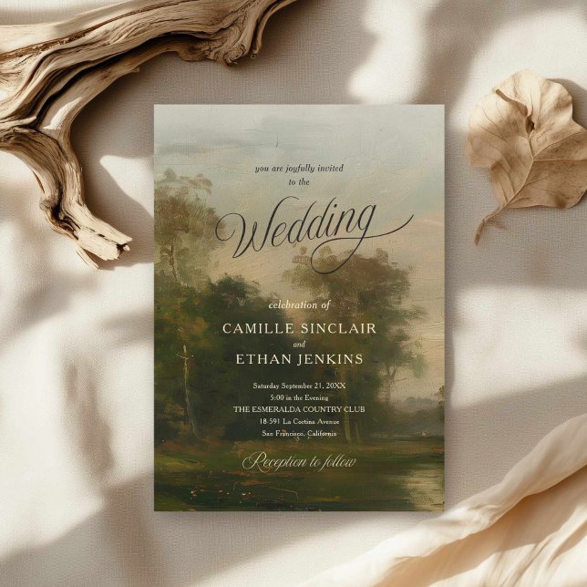 Faire-part de mariage avec art de paysage (Old Money Elegant Wedding Invitation)