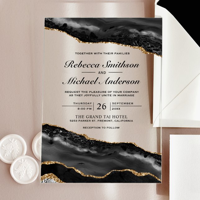 Faire-part de mariage avec bille d'agate noire et  (Créateur téléchargé)