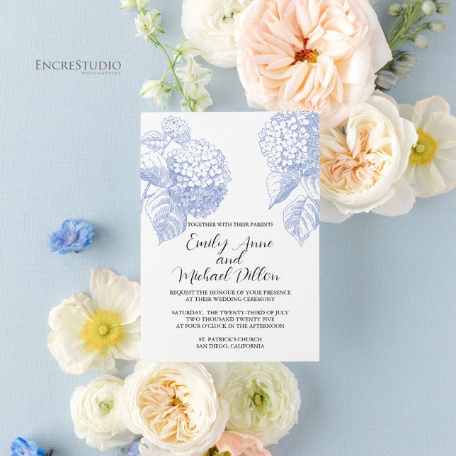 Faire-part de mariage avec Blue Hydrangea (Créateur téléchargé)