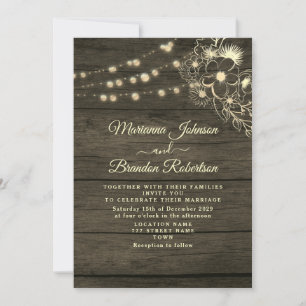 Faire-part de mariage avec bois rustique et guirla