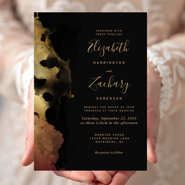 Faire-part de mariage avec bordure d'encre noire e (Créateur téléchargé)