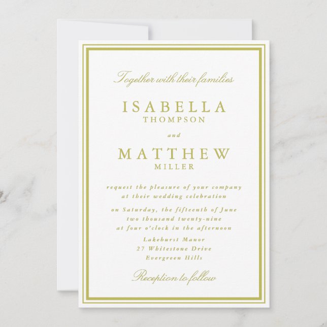Faire-Part de Mariage avec Bordure Verte Citron (Devant)