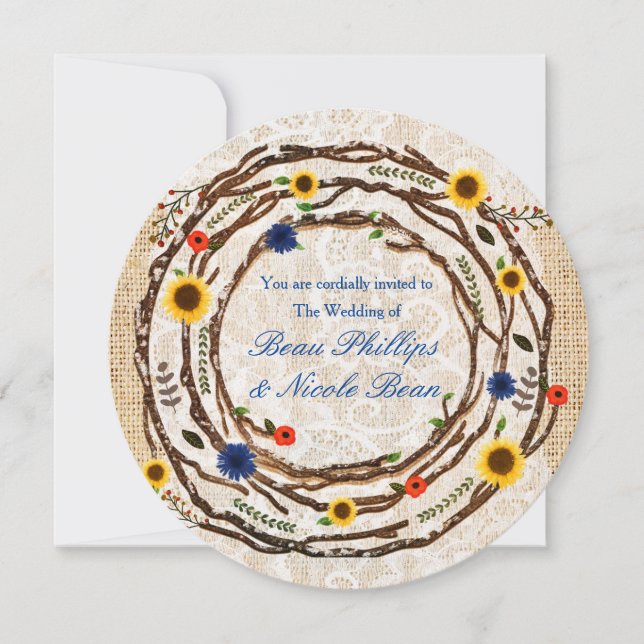 Faire-part de mariage avec branches florales toile (Devant)