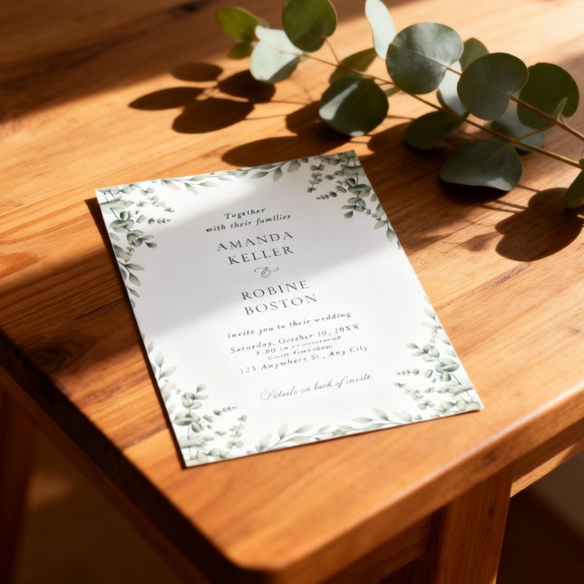Faire-part de mariage avec cadre de verdure d'euca (Créateur téléchargé)