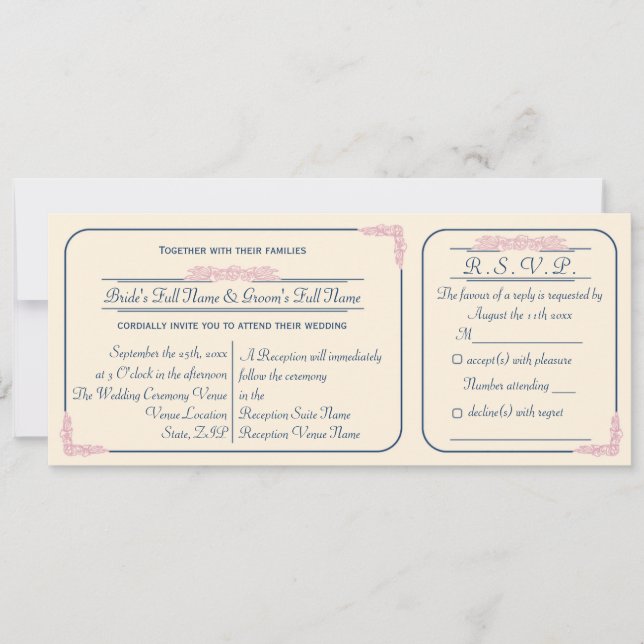 Faire-part de mariage avec carte de réponse Navy e (Devant)