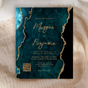 Faire-part de mariage avec code QR Agate Bleu sarc